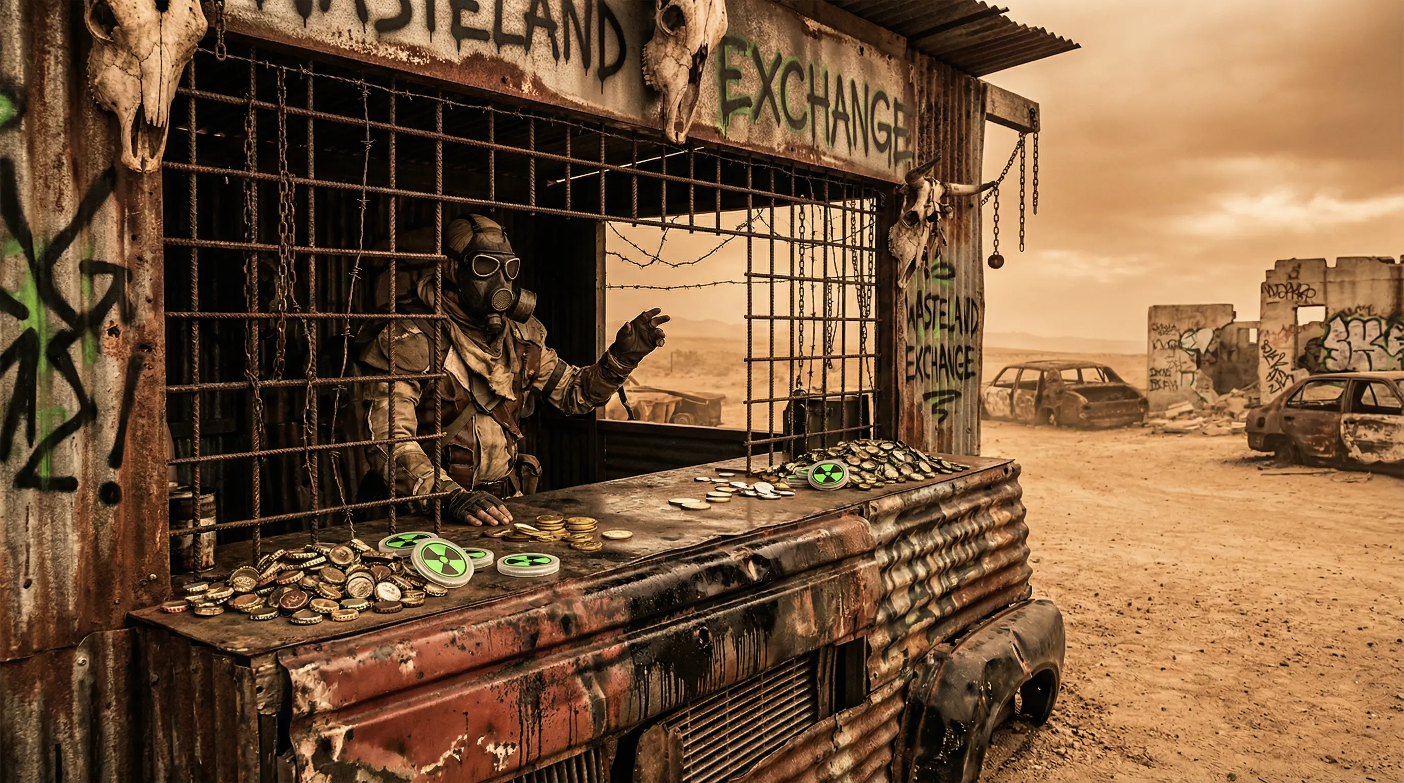 废土支付柜台展示各种货币